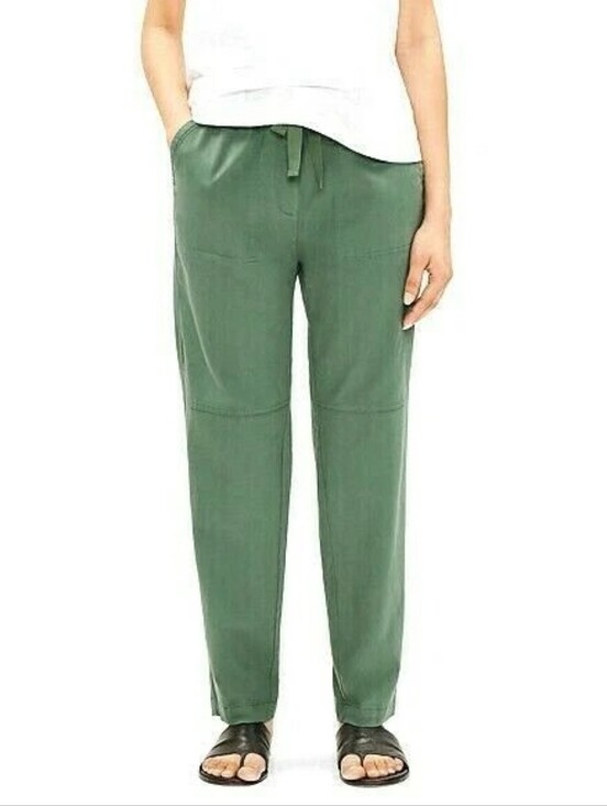 Eileen Fisher Pants - Eileen Fisher Nori Green Organic Cotton High Rise Relaxed Slim Leg Pants Large